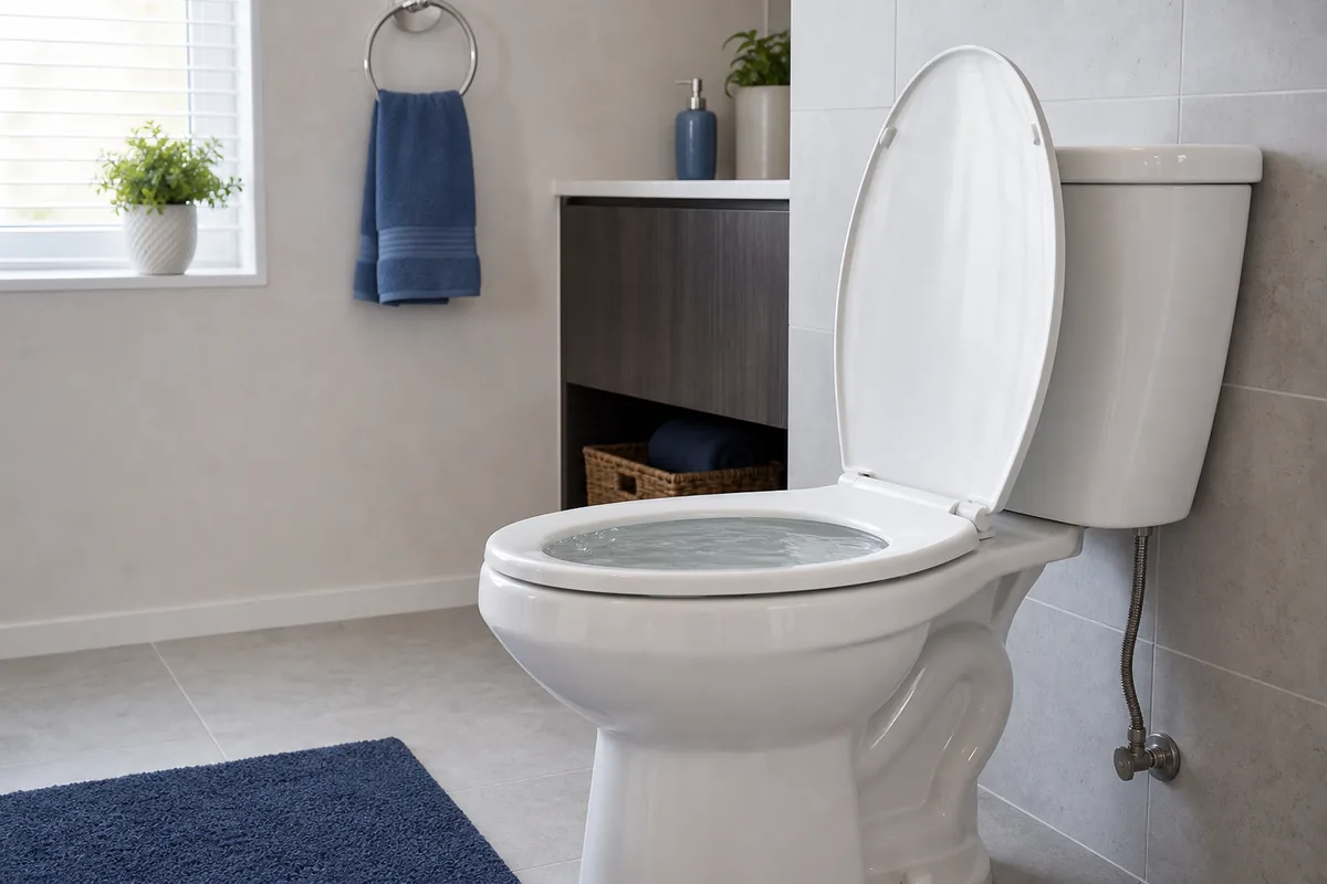Toilette avec un niveau d’eau élevé avant un débordement