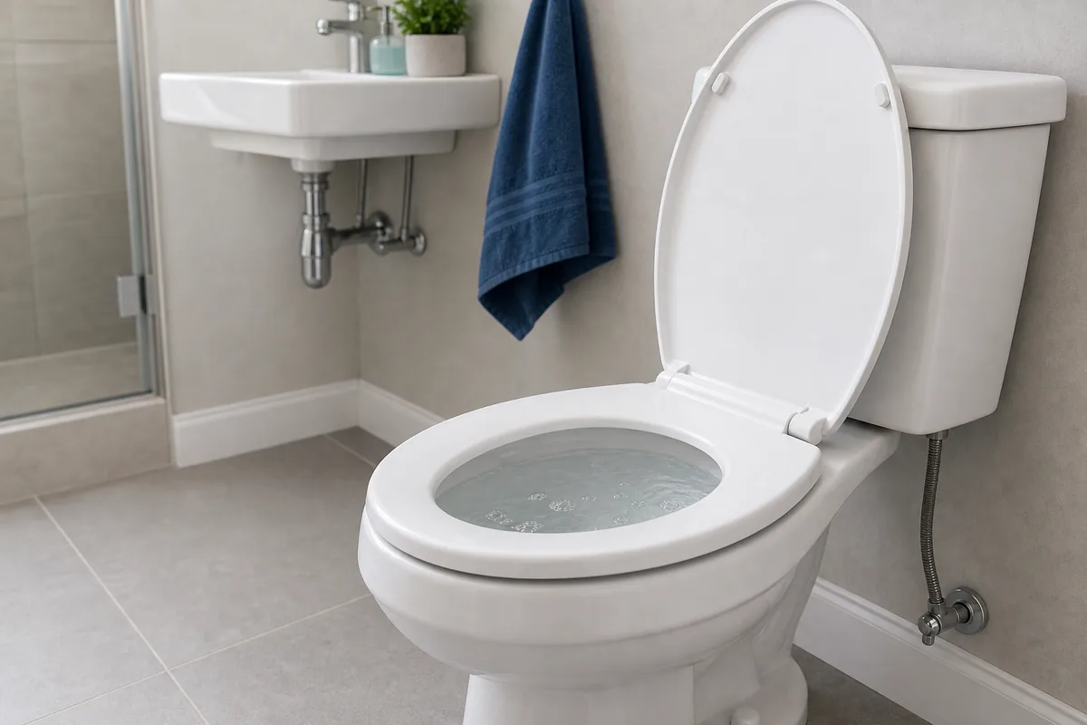 Toilette produisant de petites bulles dans une salle de bain résidentielle